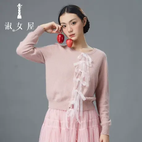 淑女屋官方旗舰店毛衣秋冬女2023新款圆领蝴蝶结毛衣图片