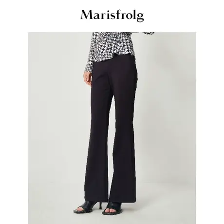 【休闲系列】玛丝菲尔冬季新款黑色复古垂坠喇叭裤休闲裤图片