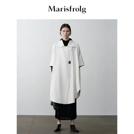 【商场同款】玛丝菲尔冬季新款白色斗篷式双面呢羊毛大衣商品大图