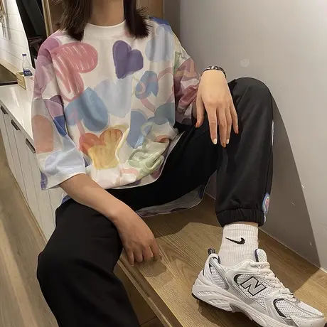 情侣装短袖t恤女装BF风韩版宽松2023新款爆款夏季学生上衣服ins潮商品大图