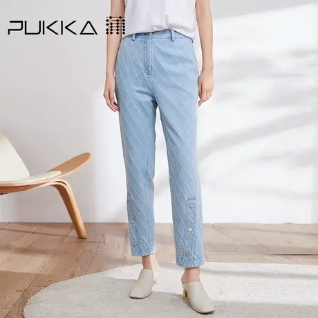 蒲PUKKA 女装纯棉休闲裤春装设计感时尚牛仔裤商场同款商品大图