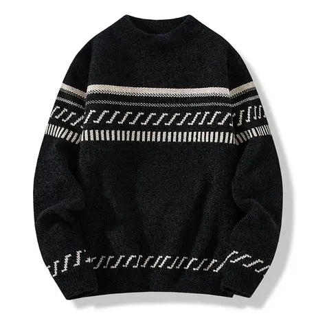 男士毛衣2023秋冬季新款线衣中领针织衫加厚保暖上衣服潮牌打底衫商品大图