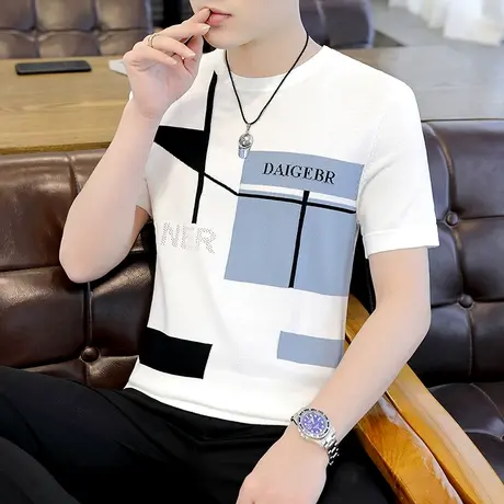 短袖男士t恤夏季新款冰丝半袖体恤潮牌潮流冰感男装针织衫毛衣服图片