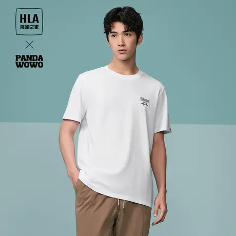 HLA/海澜之家panda wowo熊猫凉感短袖T恤24春夏新圆领卡通白t男女图片