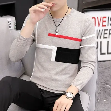 男士圆领针织衫2023秋冬季新款潮流帅气针织上衣青少年薄款秋上装商品大图