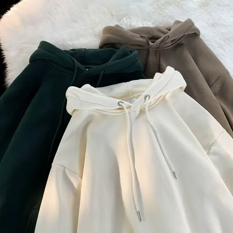 美式重磅连帽卫衣男春秋季宽松运动上衣潮牌百搭情侣款打底衫外套商品大图