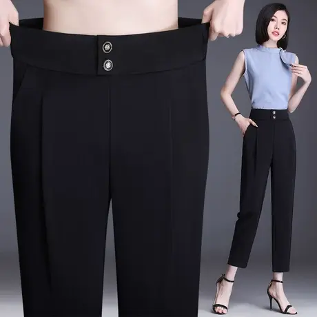 九分裤女夏季薄款冰丝女裤2023新款高腰显瘦直筒休闲裤中年妈妈裤商品大图
