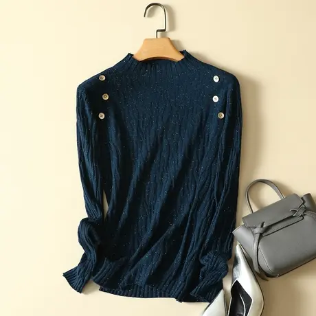 半高领打底衫女春装新款韩版宽松套头显瘦针织衫内搭洋气立领毛衣商品大图