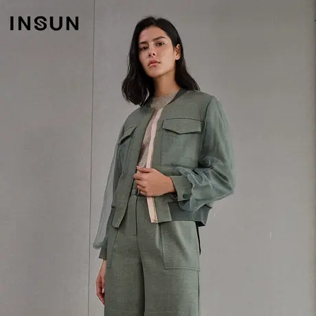 INSUN恩裳春季欧根纱工装风棉衣外套图片