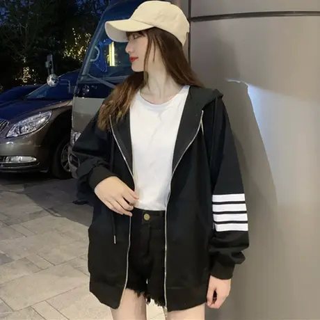 waitmore卫衣女春秋宽松韩版潮ins上衣bf慵懒风薄款开衫运动外套商品大图