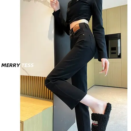 黑色直筒牛仔裤女夏2023年新款春秋高腰显瘦烟管裤小个子法棍裤子商品大图