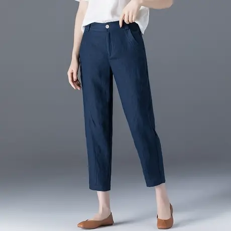 中年妈妈棉麻裤女夏季薄款宽松加大码休闲亚麻九分哈伦裤萝卜裤子商品大图