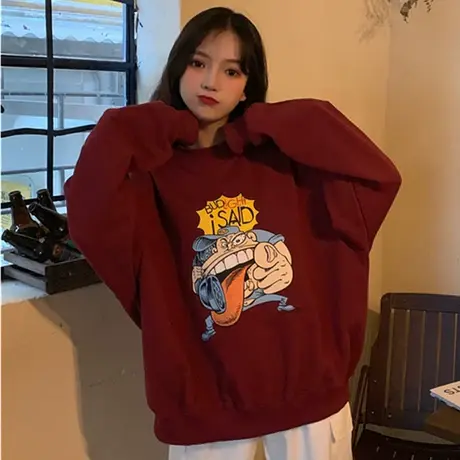 无帽卫衣女2023新款秋冬季小个子宽松韩版上衣慵懒风加绒加厚外套商品大图