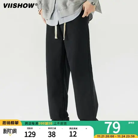VIISHOW牛仔裤男士宽松休闲直筒阔腿ins潮牌美式长裤子松紧腰学生商品大图
