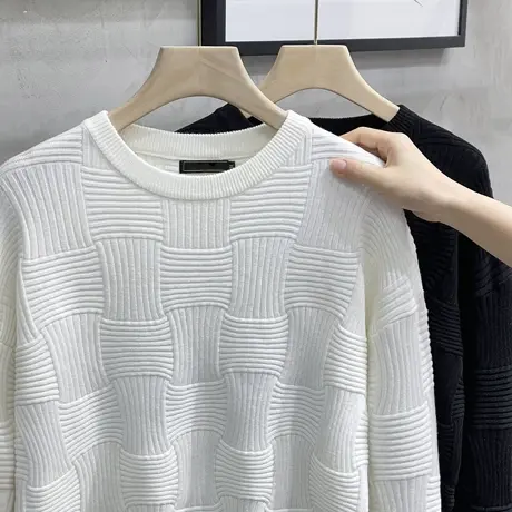 肌理针法秋冬季厚款毛衣男纯色针织衫毛衫亲肤修身潮流圆领打底衫商品大图