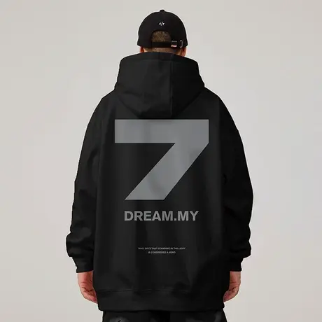 oversize潮牌加肥加大码男装连帽加绒卫衣男士7号外套春秋冬款男商品大图