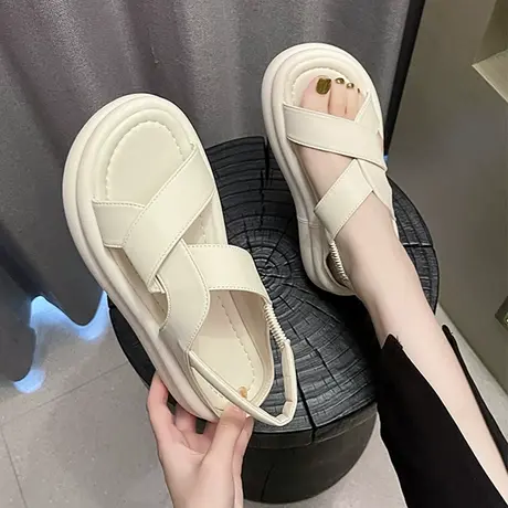 厚底休闲运动凉鞋女2023夏季新款百搭面包沙滩鞋配裙子露趾罗马鞋图片