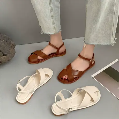 鞋子女2023年新款凉鞋百搭休闲学生爆款软底包头罗马鞋配裙子小众商品大图