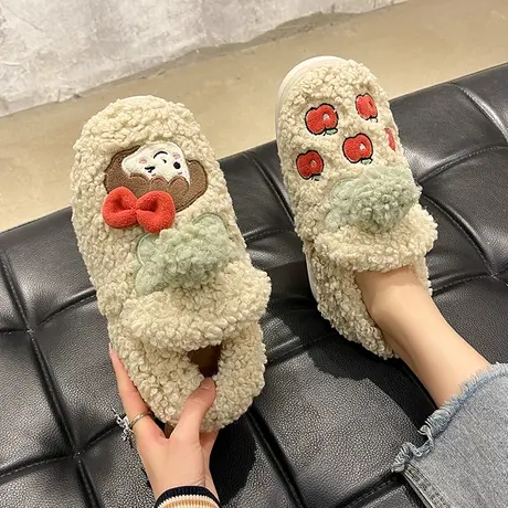 棉拖鞋女秋冬季新款可爱卡通小女孩居家室内防滑保暖毛绒包跟棉鞋商品大图