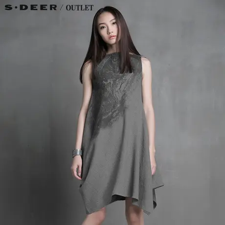 s.deer【上新】圣迪奥女装复古一字领绘意设计摆连衣裙S15161207图片