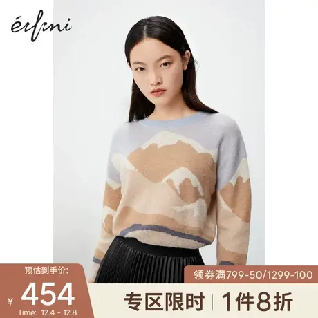 伊芙丽2021新款冬季上衣圆领套头韩版宽松设计感小众长袖针织衫女商品大图