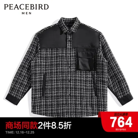 【商场同款】太平鸟男装拼接外套23冬季新款外穿式衬衫 B2CHD4323商品大图