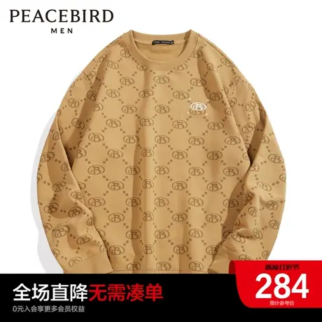 太平鸟男装奥莱 新款满印刺绣卫衣男圆领卫衣图片