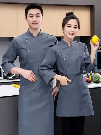 酒店食堂厨师工作服秋冬装长袖男饭店蛋糕烘焙后厨房工衣套装定制商品大图