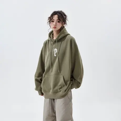 YEP厚板胶印花连帽卫衣女2024春季新款复古情侣宽松oversize外套商品大图