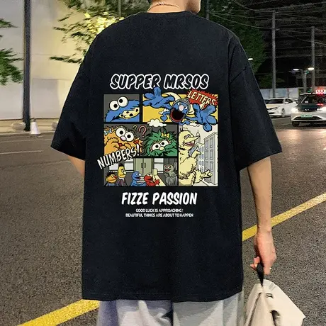 2024新款短袖t恤男夏季纯棉半截袖oversize美式潮流体恤宽松上衣商品大图