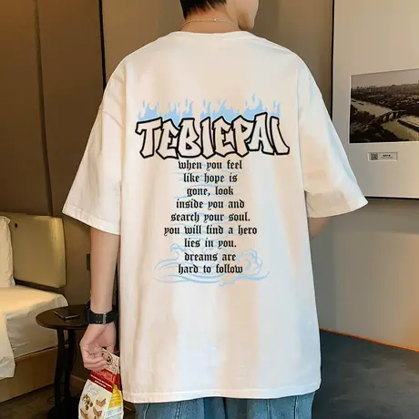 设计感ins短袖T恤男夏季新款美式纯棉体恤oversize潮流半袖上衣服图片