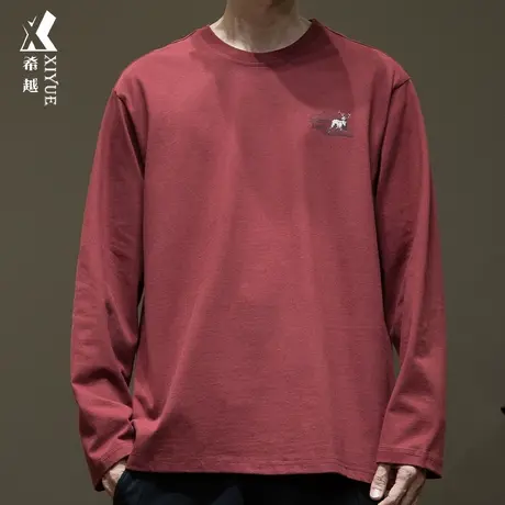 希越本命年红色长袖T恤2024春季新款宽松大码男士体恤纯棉情侣衫商品大图