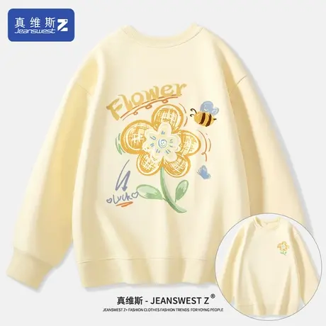 真维斯Z+圆领卫衣女2024早春新款oversize潮牌上衣圆领打底衫女H图片