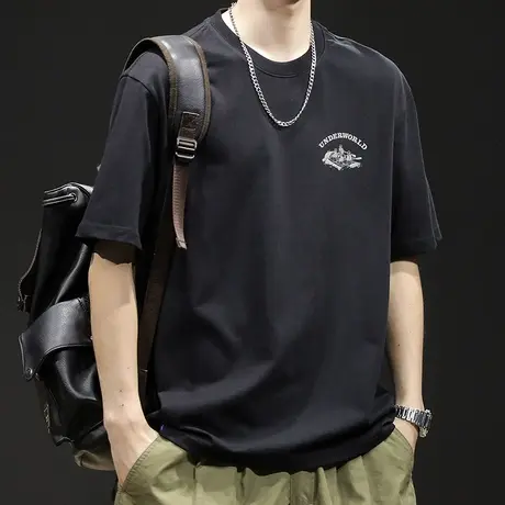 大印花短袖t恤男宽松潮牌大码男装夏季2024新款男士重磅体恤圆领图片