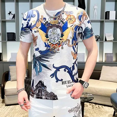 美式欧货oversize夏季男生短袖t恤潮牌潮流国潮重磅ins冰丝上衣服商品大图