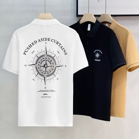 潮牌网红有领短袖POLO衫男2024夏季新款t恤男士印花翻领半袖T保罗图片