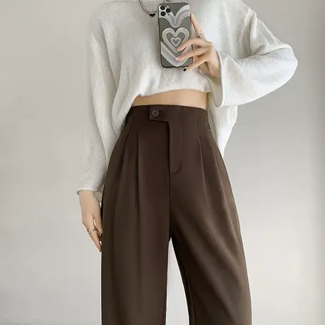 高级感西装裤子女春夏季薄款2024爆款高腰显瘦窄版垂感直筒阔腿裤商品大图