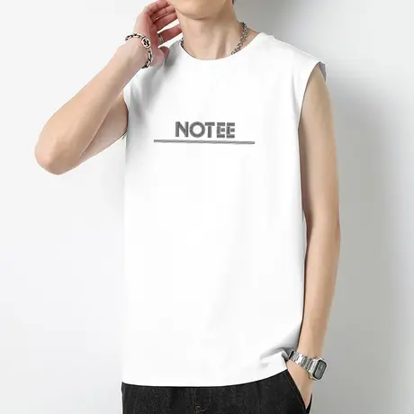 重磅纯棉白色背心男夏季跨栏健身运动篮球坎肩液氨长绒棉无袖t恤商品大图