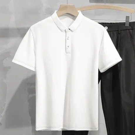 男士短袖polo衫保罗翻领t恤2023新款夏季冰丝凉感纯色白色上衣服商品大图