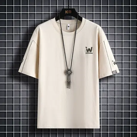 字母刺绣t恤男短袖夏季冰感凉感圆领半袖男潮流潮牌青少年体恤衫T商品大图