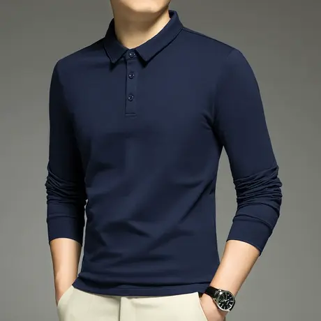 翻领polo衫男长袖t恤纯色保罗带领内搭打底衫商务休闲有领秋衣服商品大图
