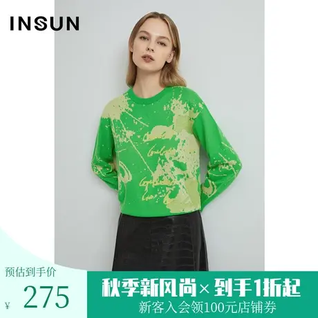 恩裳春秋经典艺术感涂鸦小清新配色百搭羊毛毛织衫商品大图