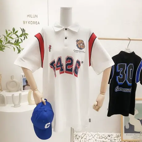 夏季日系原宿风港味休闲POLO领T恤裙韩国东大门帅气运动短袖大码图片