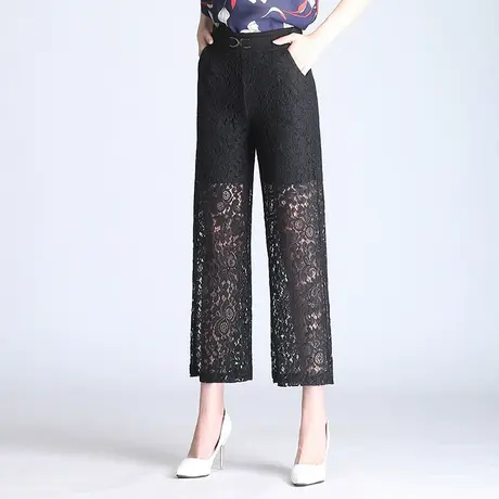 气质蕾丝阔腿裤女夏季2023新款高腰垂感直筒裤小个子显瘦九分裤子图片