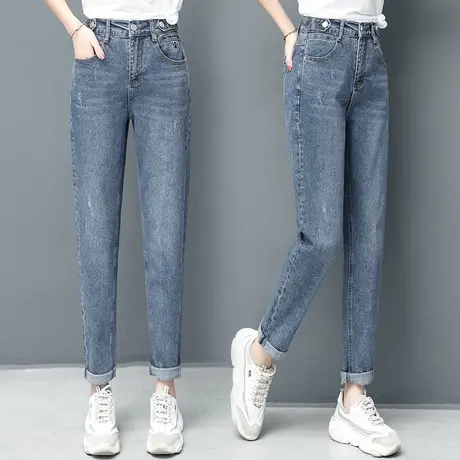 牛仔裤女老爹裤宽松显瘦2023春秋新款高腰韩版卷边九分萝卜哈伦裤图片