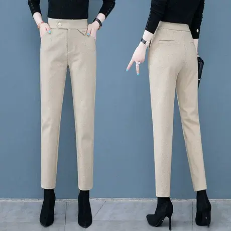 毛呢高腰西装裤女秋冬九分直筒职业西裤小个子百搭显瘦哈伦裤加厚图片
