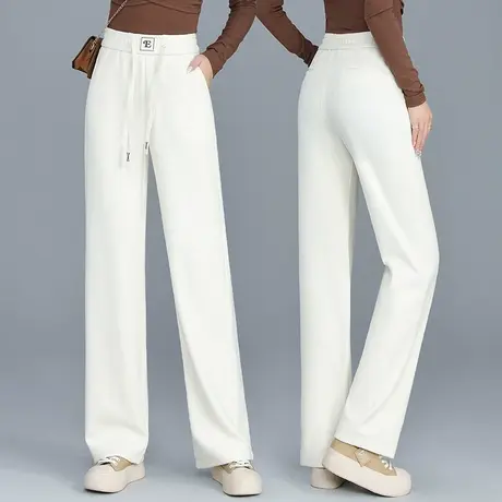 休闲阔腿裤女秋冬松紧腰宽松垂感抽绳运动裤遮胯藏肉大码胖mm卫裤商品大图