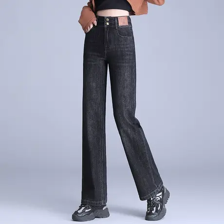 窄版牛仔裤女2023春秋新款直筒裤小个子梨形身材宽松高腰阔腿长裤图片