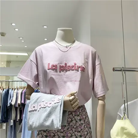 短袖t恤女2021夏季新款韩版ins潮立体字母宽松纯色百搭显瘦上衣服商品大图