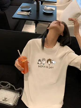 vintage美式复古小众宽松仿棉短袖T恤女ins潮牌春夏季情侣上衣服商品大图